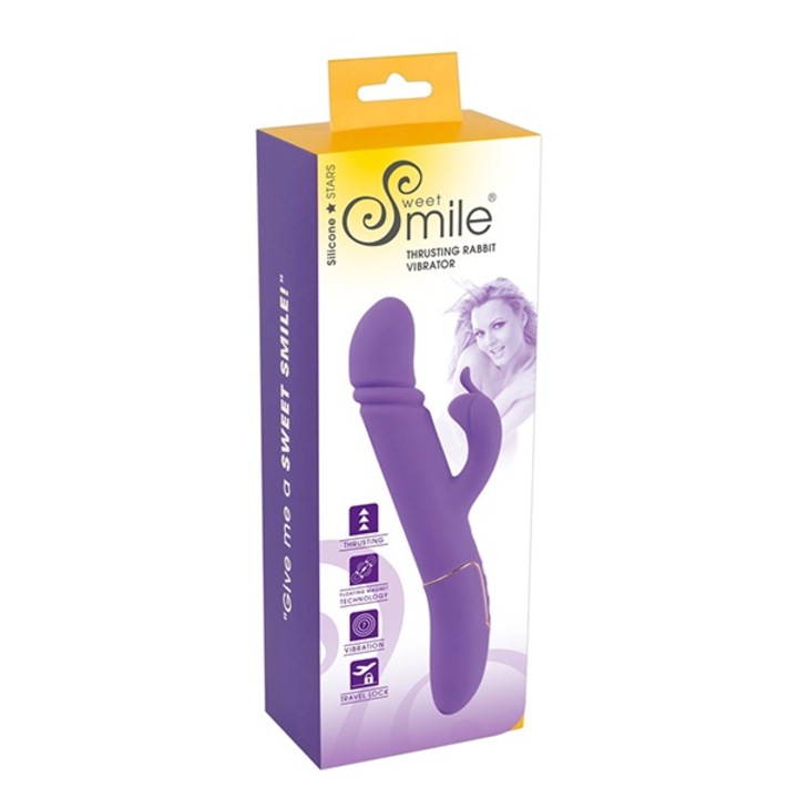 Vibrator Sweet Smile Thrusting Rabbit, violet, 26x3,8cm, 7 moduri de vibratie, silicon moale