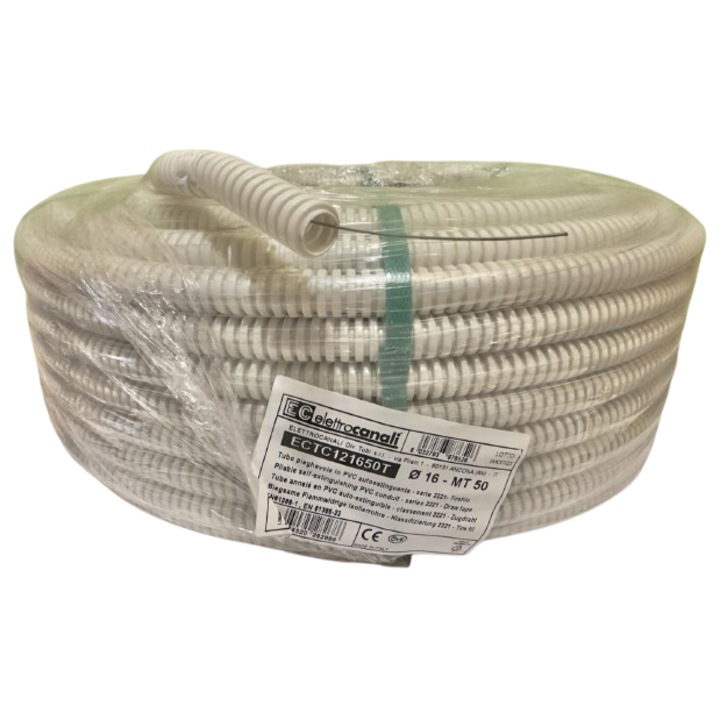 Tub Copex din PVC, Cu Sonda (pentru tragerea cablului), Ignifug, Diametru Ø16mm, Lungime 50m, Rezistenta Compresie 320N, Gri, Elettrocanali