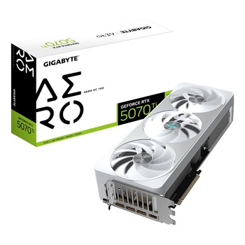 Placa video, Gigabyte, GeForce RTX 5070 Ti AERO OC 16GB, alb, 360x149x75mm Placa video, Gigabyte, GeForce RTX 5070 Ti AERO OC 16GB, alb, 360x149x75mm