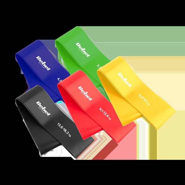 Set benzi elastice lateks, 5 bucati, 60x5cm, 2.3-18.2 kg, multicolor