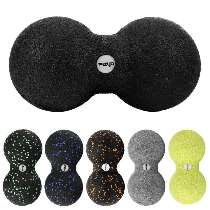 Minge de Masaj Fizyo DuoBall, 8 x 16cm, pentru Relaxare Musculara, Terapie Miofasciala si Recuperare, Negru