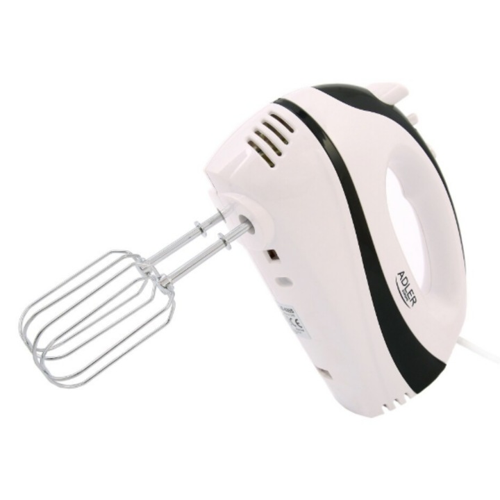 Mixer de mana ADLER, 300 W, 5 viteze, Alb/Negru