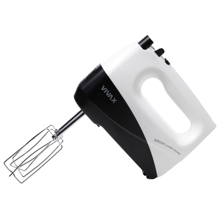 Vivax HM-550WB Ръчен миксер, 550 W, 5 скорости, Turbo функция, Бял/Черен