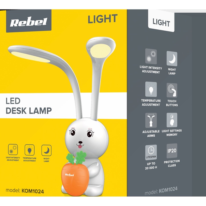 Lampa de birou, REBEL, reglabila, LED, alb, 34x24x39cm