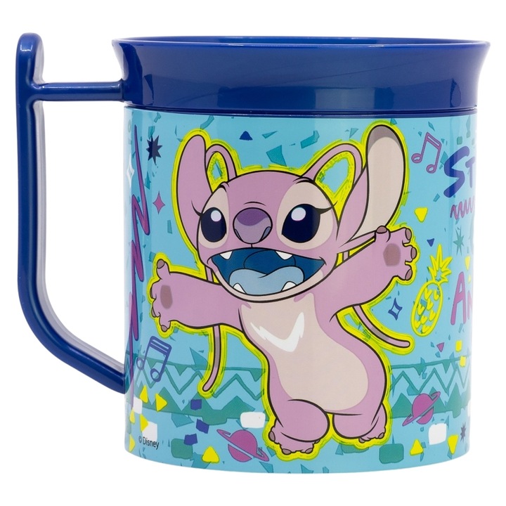 Cana plastic eleganta, Stitch Angel 400 ml Albastru