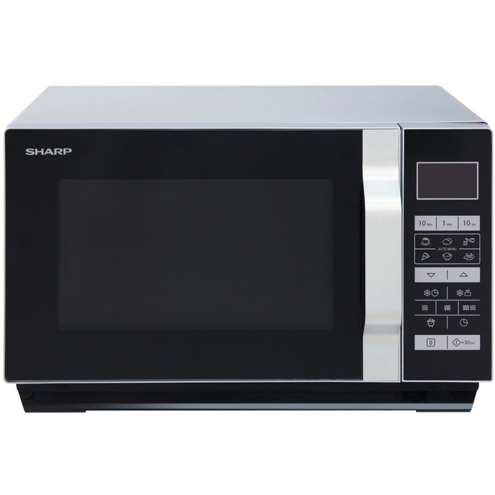Cuptor cu microunde Sharp R760S, 23 l, 900 W, Digital, Display LCD, Grill, Timer, Argintiu/Negru