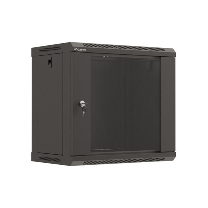 Cabinet metalic rack 19" 9U 540x350mm, cu usi din sticla, negru, set flat pack