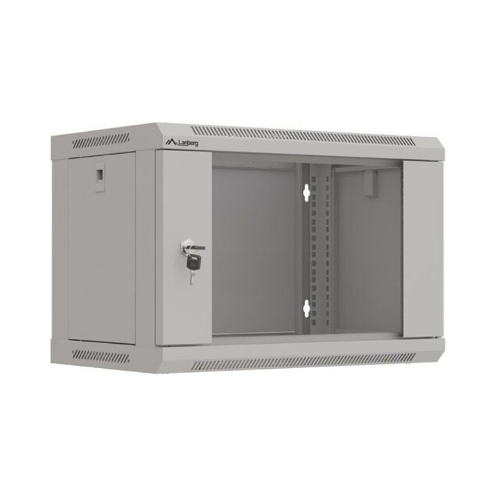 Fém rack szekrény 19" 6U 540x350, szürke, üvegajtós, Flat Pack készlet