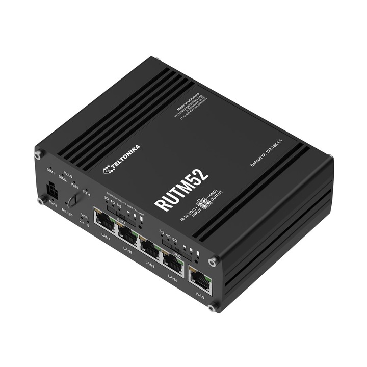 5G LTE Dual Router, Teltonika, RUTM52, fekete, 2 mag, 132x95.1x44.2mm