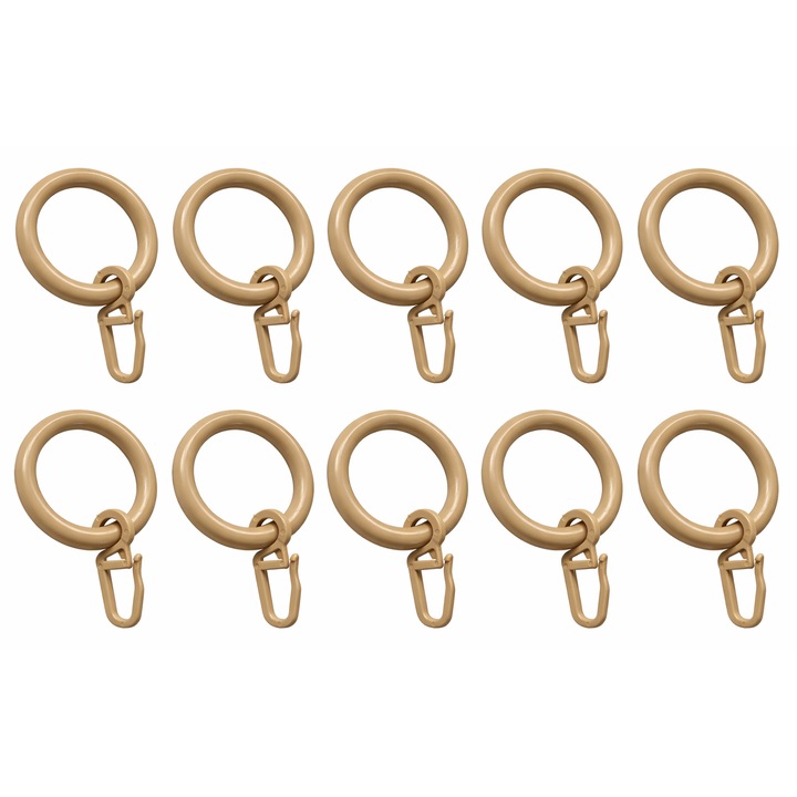 Set 10 inele din plastic + 10 carlige pentru perdea sidraperie, Crem