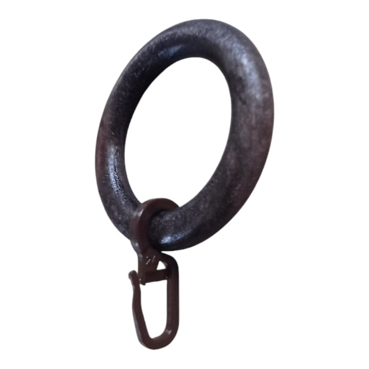 5 db tömörfa gyűrűből álló készlet + 5 kampó függönyökhöz és/vagy függönyökhöz, átmérő: 5,7 cm, Wenge szín