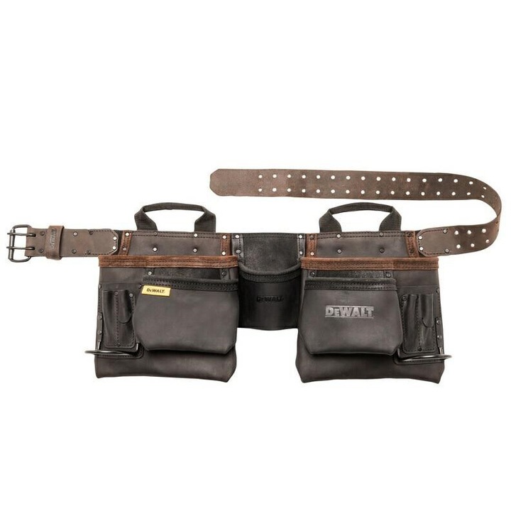 Centura din piele pentru scule Dewalt DWST50112-1, buzunare multiple, suport dublu pentru ciocane