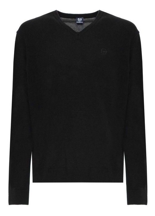 Férfi pulóver, Sergio Tacchini, őszi/téli, hosszú, V-nyakú, fekete, 100% gyapjú, M