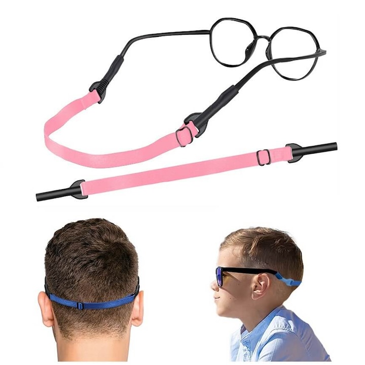 Snur pentru ochelari, stylion, elastic, antiderapant, 20x32cm, Roz