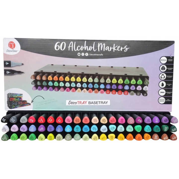 Комплект маркери Twinmarker, алкохолни, 60 броя, CARDSPLITTER, различни цветове, с два вида върхове, пластмасова кутия