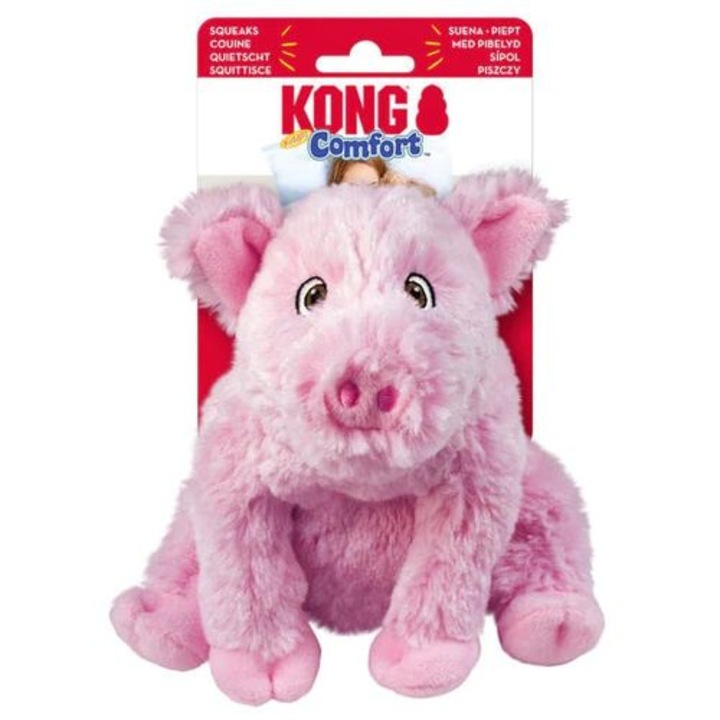 Jucarie pentru caini, Kong Comfort Kiddos, porc, moale, cu sunet, 10,8x12,7x15,9cm