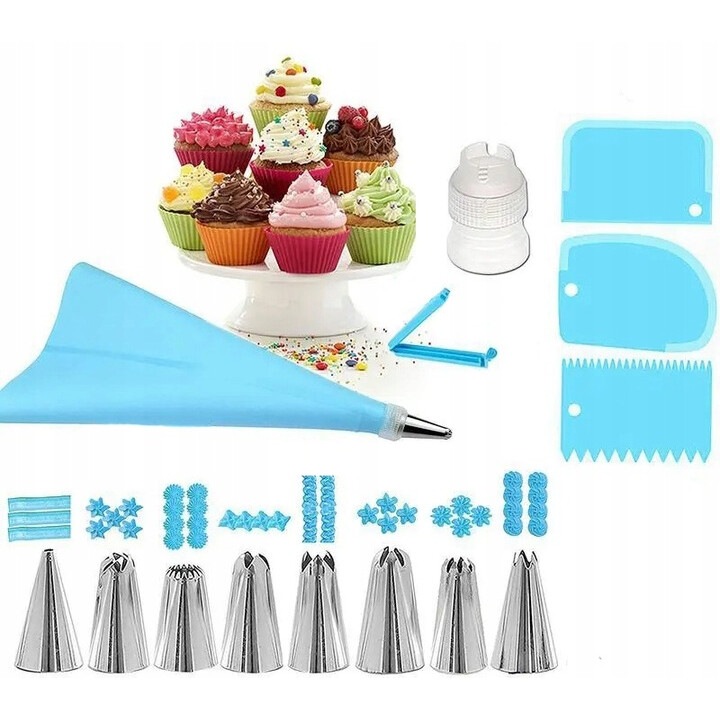 Комплект за украса на торта, World Case, 8 вида накрайници, силикон, 17x30см