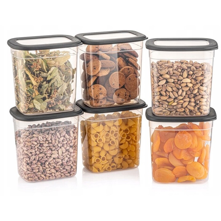 Set 6 Recipiente Alimentare CRALEX Tosca – 2L, Stivuibile, Fara BPA, Antracit