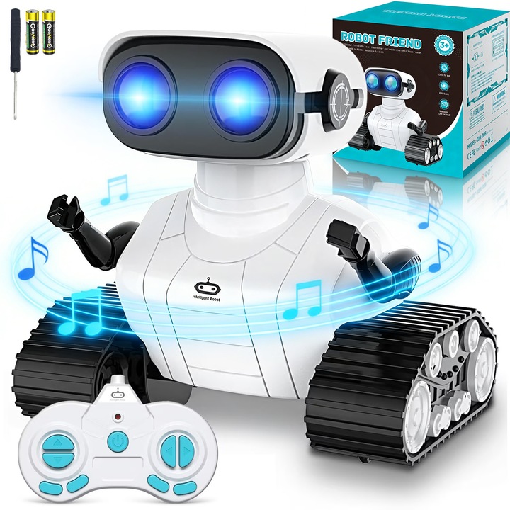 Robot de jucarie intelligent, BYONDSELF®，Versatil, cu Telecomanda, 2.4GHz, Rotatie la 360°, Cu voce inteligenta si lumini LED, Brate si ochi flexibili, Potrivit pentru Copii Peste 5 Ani