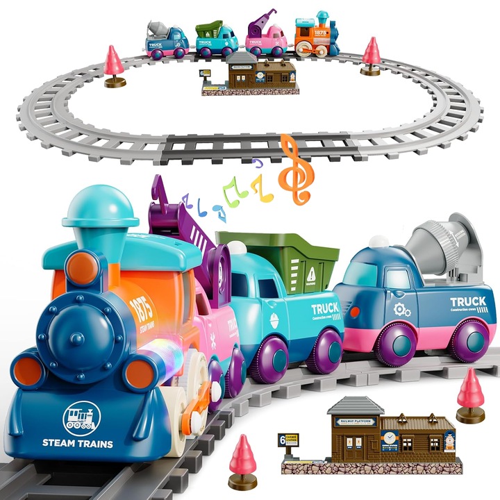 Játékvonat gyerekeknek, BYONDSELF, Sín, Mágneses, Fényekkel/Hangokkal, 3+ Év, Többszínű