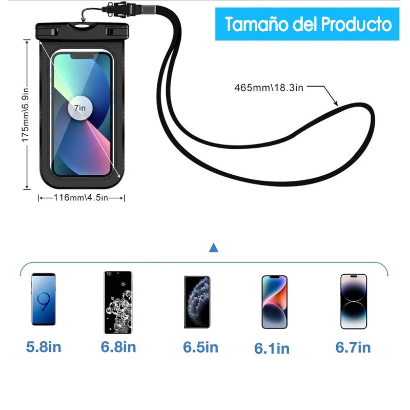 Set de 2 huse subacvatice, Husa rezistenta la apa pentru telefon de 7 inchi, Submersibila pentru inot pe plaja, Plimbari cu barca, Pescuit, husa de protectie pentru telefon mobil, huse impermeabile pentru telefon, IPX8, universal, Negru