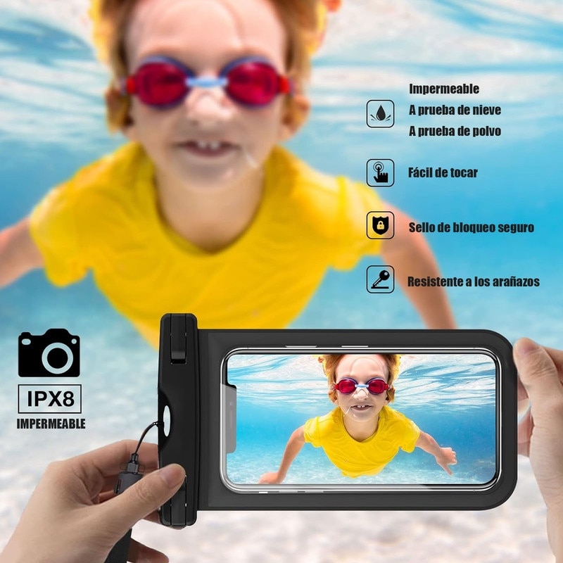 Set de 2 huse subacvatice, Husa rezistenta la apa pentru telefon de 7 inchi, Submersibila pentru inot pe plaja, Plimbari cu barca, Pescuit, husa de protectie pentru telefon mobil, huse impermeabile pentru telefon, IPX8, universal, Negru