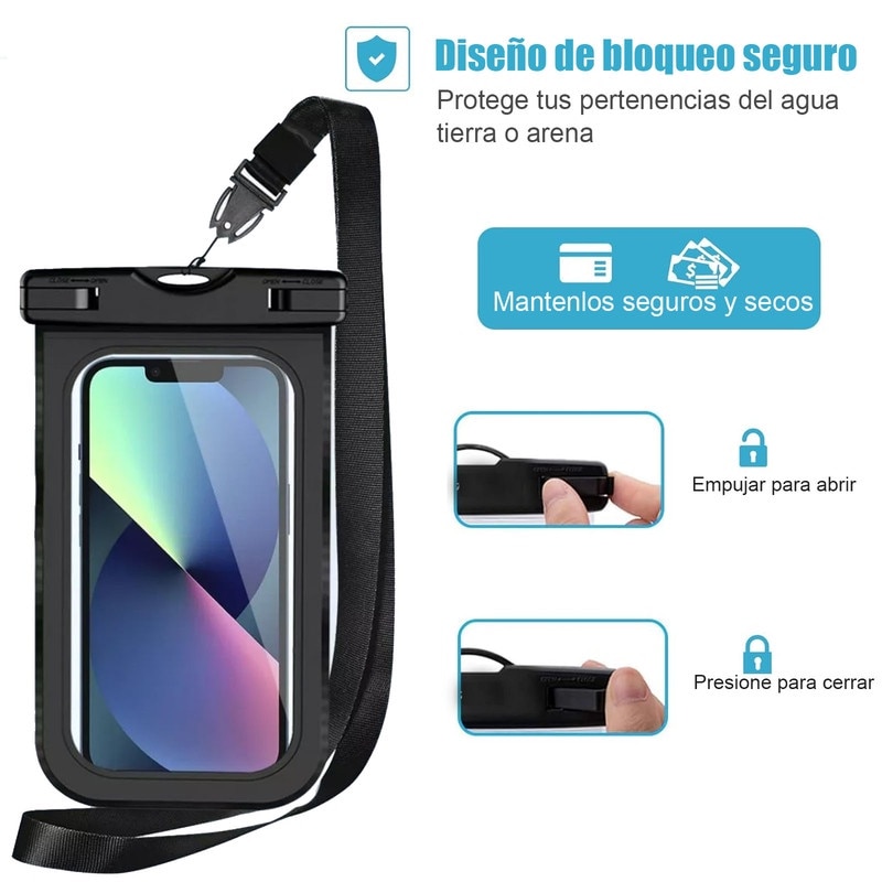 Set de 2 huse subacvatice, Husa rezistenta la apa pentru telefon de 7 inchi, Submersibila pentru inot pe plaja, Plimbari cu barca, Pescuit, husa de protectie pentru telefon mobil, huse impermeabile pentru telefon, IPX8, universal, Negru