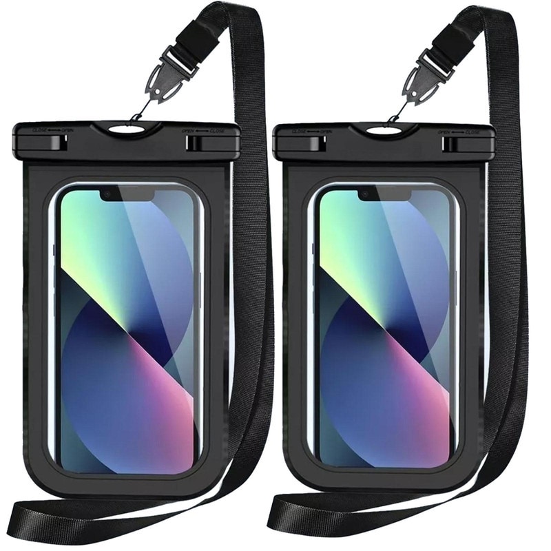 Set de 2 huse subacvatice, Husa rezistenta la apa pentru telefon de 7 inchi, Submersibila pentru inot pe plaja, Plimbari cu barca, Pescuit, husa de protectie pentru telefon mobil, huse impermeabile pentru telefon, IPX8, universal, Negru