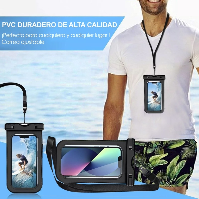 Set de 2 huse subacvatice, Husa rezistenta la apa pentru telefon de 7 inchi, Submersibila pentru inot pe plaja, Plimbari cu barca, Pescuit, husa de protectie pentru telefon mobil, huse impermeabile pentru telefon, IPX8, universal, Negru