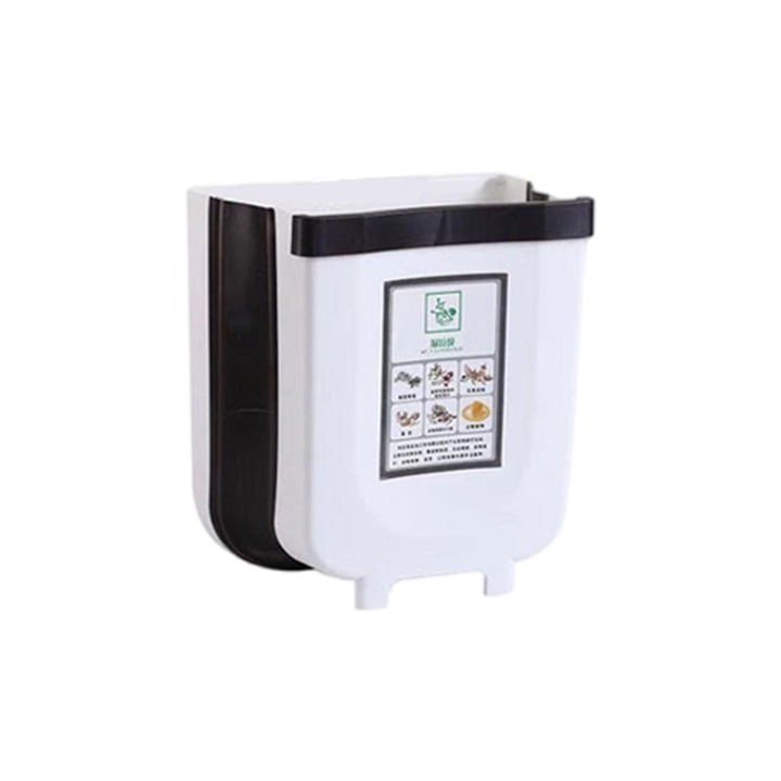 Cos de gunoi suspendat de 11 litri, design pliabil, pentru usi de dulap, alb