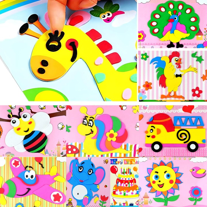 Jocuri educative, 20 piese, puzzle 3D din spuma EVA, WANDAVICTA®, animale de desene animate, set arta si mestesug pentru copii