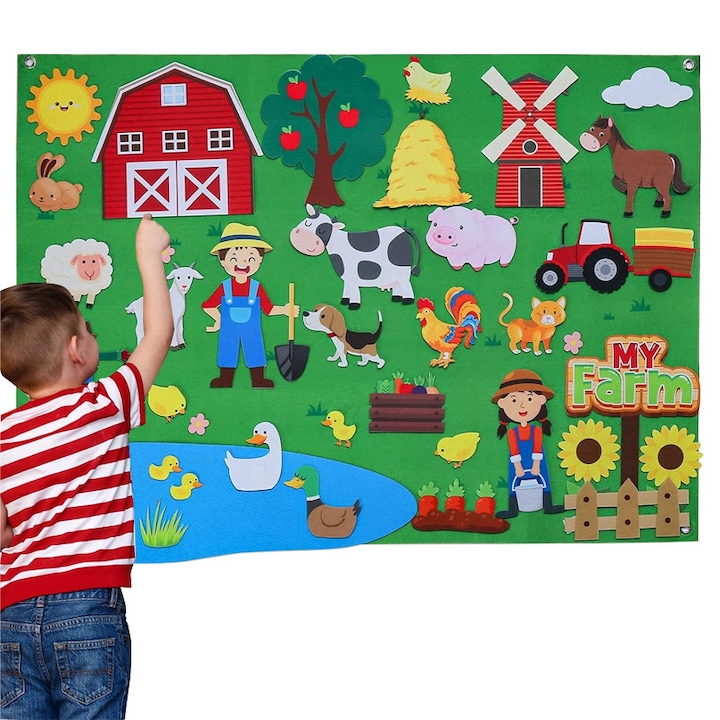 Jucarie Educationala Montessori Animale de Ferma din Pasla, WANDAVICTA®, Set Joc Interactiva pentru Copii 2-5 Ani (Vaca, Oaie, Porc, Cal)cu Activitati Practice