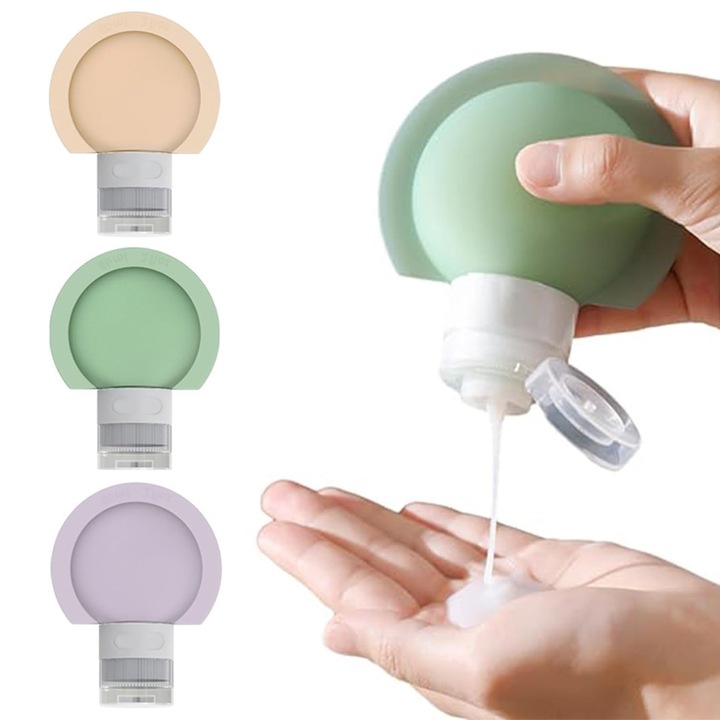 Set 3 Recipiente de Calatorie Reincarcabile 90ml, WANDAVICTA®, Pentru Sampon, Balsam, Lotion, Design Inversat, Culori Vibrante Accesorii Toaleta Travel Size，Recipiente Silicou