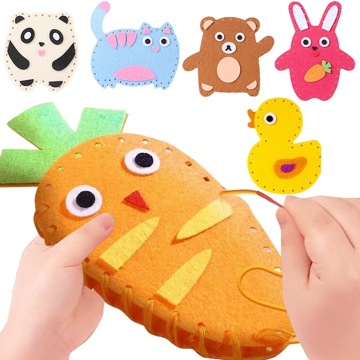 Set Jucarii Educative de Cusut pentru Copii - Puzzle din Panza cu Animale, Proiecte Manuale de Bricolaj si Artizanat pentru Incepatori. WANDAVICTA®, Cadou pentru Fete si Baieti de 6+ Ani
