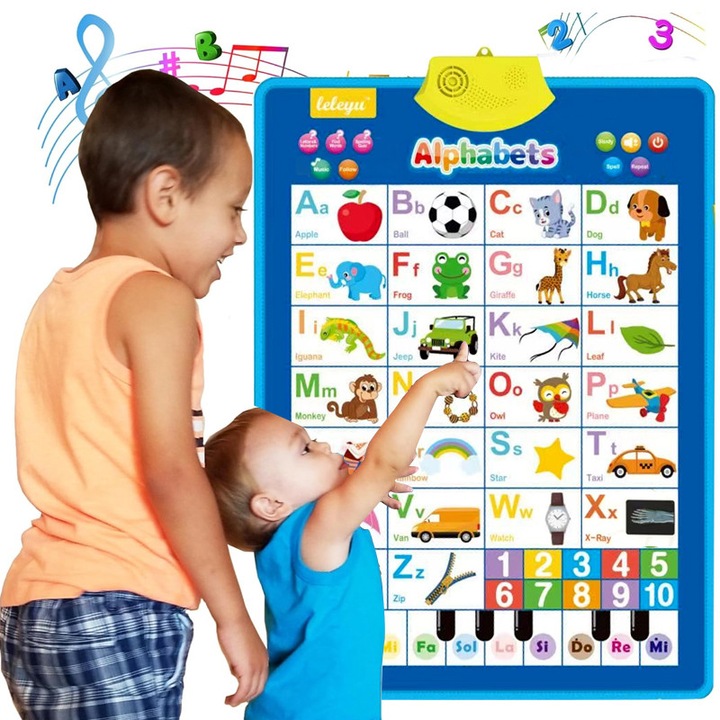 Tabla de invatare alfabet pentru copii 3 ani, WANDAVICTA®, jucarie educativa, design captivant, utilizare usoara, multicolor