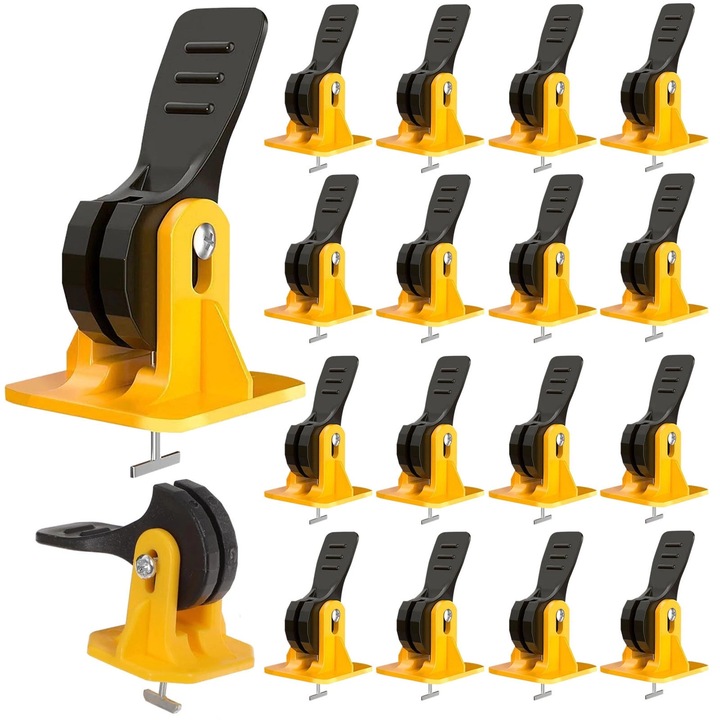 Set de 50 spacere pentru nivelarea placilor, ajustabil, pentru placi ceramice cu grosime intre 8 si 12 mm, dimensiune rost 1.5 mm, plastic + otel inoxidabil, negru/galben