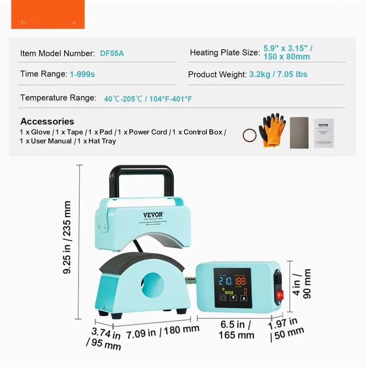 Преносима термопреса за шапки, керамичен нагревателен елемент, регулируема температура, зелена