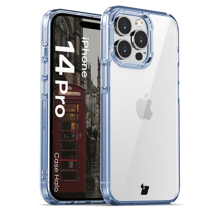 Калъф, Bizon Case Halo за iPhone 14 Pro, Прозрачно синьо