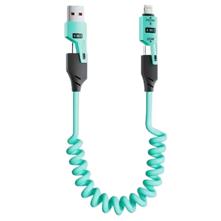 4 az 1-ben adatkábel, 65W+27W, 1,5m, CarPlay, kék