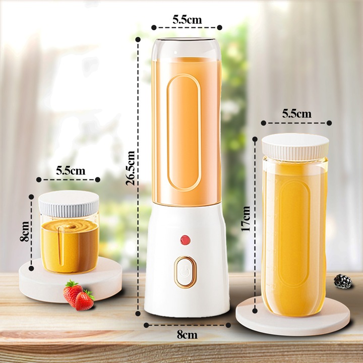 Blender portabil multifunctional cu 10 lame, 21000RPM, 2 cupe (450ml si 150ml), design usor, 16.2x9x18.5cm, gheata zdrobibila, potrivita pentru shake-uri si smoothie-uri, potrivita pentru calatorii, sport, camping si fitness