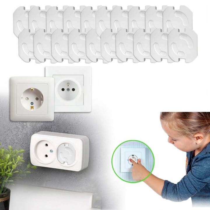 Set 20 bucati protectii priza pentru copii, Fencodew, alb, material ABS | PVC