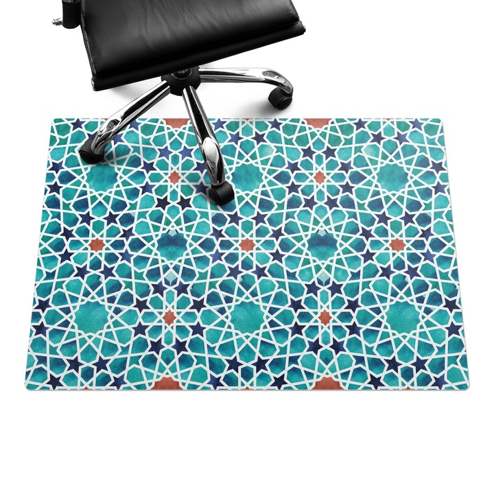 Íróasztal szék alátét, Wallfluent, Geometriai minta, Türkiz, 100x70 cm, 010250310010100057052