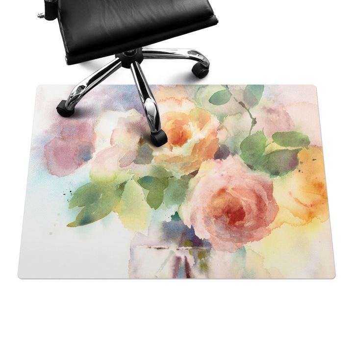 Irodai szék szőnyeg, Wallfluent, Akvarell virágok, Többszínű, 100x70 cm, 010250310010100075070