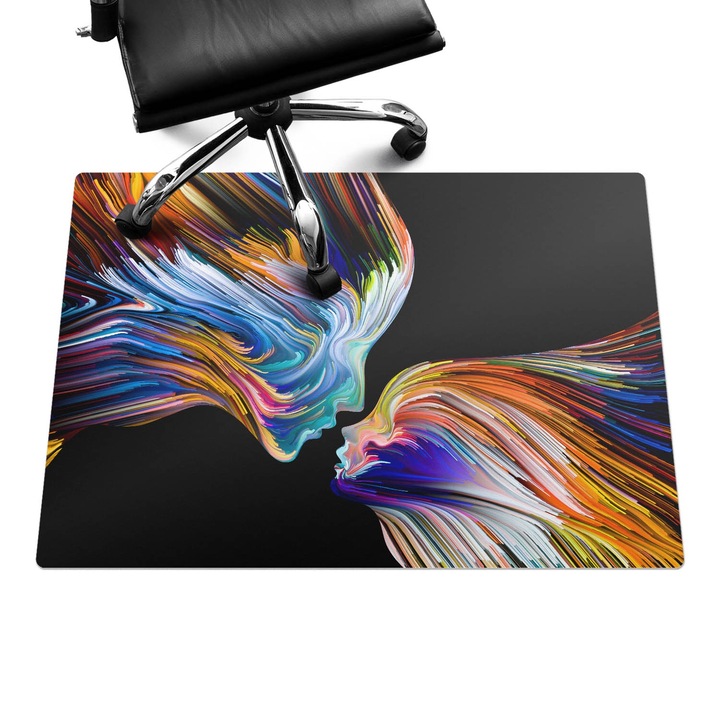Szék alátét szőnyeg, Wallfluent, Színes arcok mozgásban, Fekete, 100x70 cm, 010250310010100075078