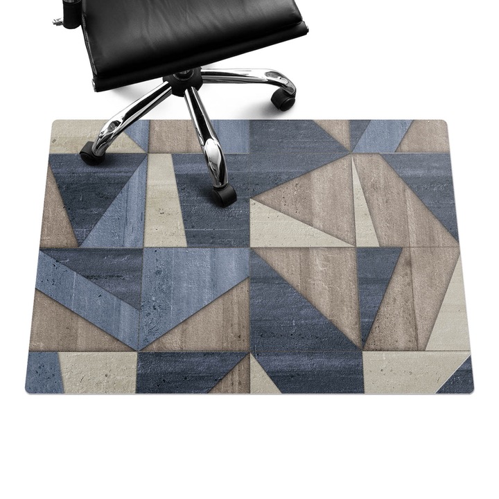 Irodai szék szőnyeg, Wallfluent, Geometriai háromszögek, Szürke, 100x70 cm, 010250310010100077399