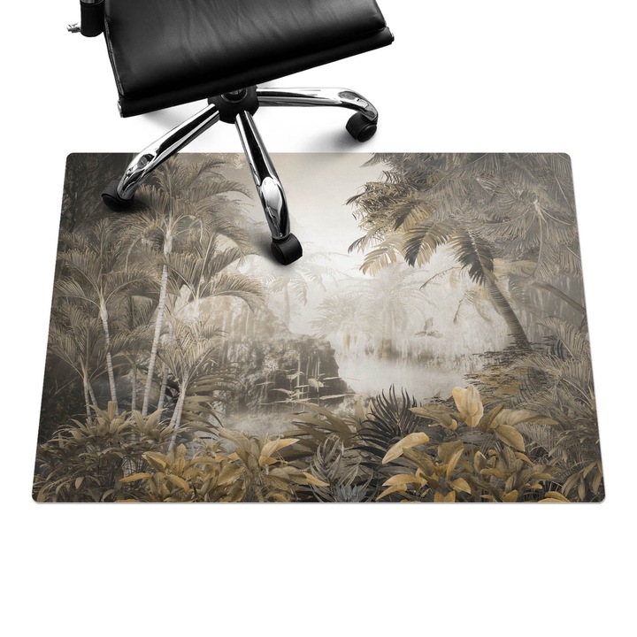 Irodai szék szőnyeg, Wallfluent, Trópusi dzsungel, Bézs, 100x70 cm, 010250310010100282780