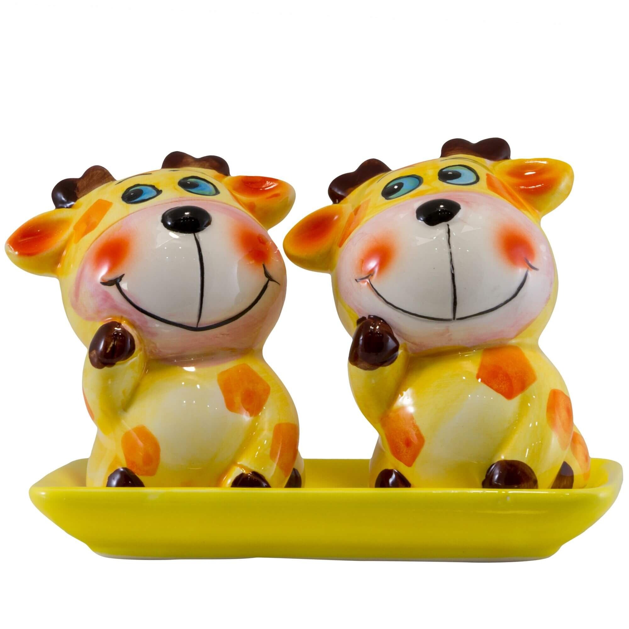 Solnite girafe Katerina Ceramics, cu tavita, Galben/Verde, 2 bucati, 40315GI