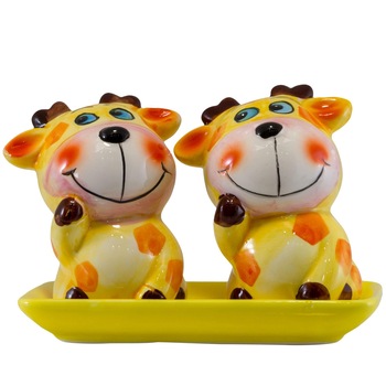 Solnite girafe Katerina Ceramics, cu tavita, Galben/Verde, 2 bucati, 40315GI Solnite girafe Katerina Ceramics, cu tavita, Galben/Verde, 2 bucati, 40315GI