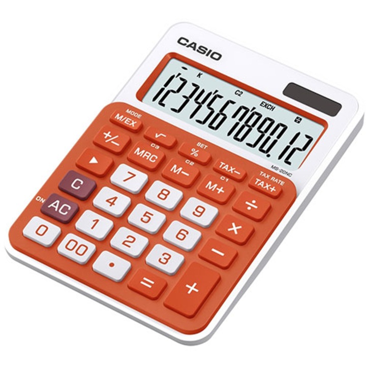 Casio MS 20 NC/RG Számológép, 12 Számjegyű, Nagy Döntött, Kijelző, Narancssárga Szín