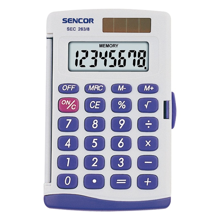 Настолен калкулатор, Sencor, 8 цифри, Бял/Сив